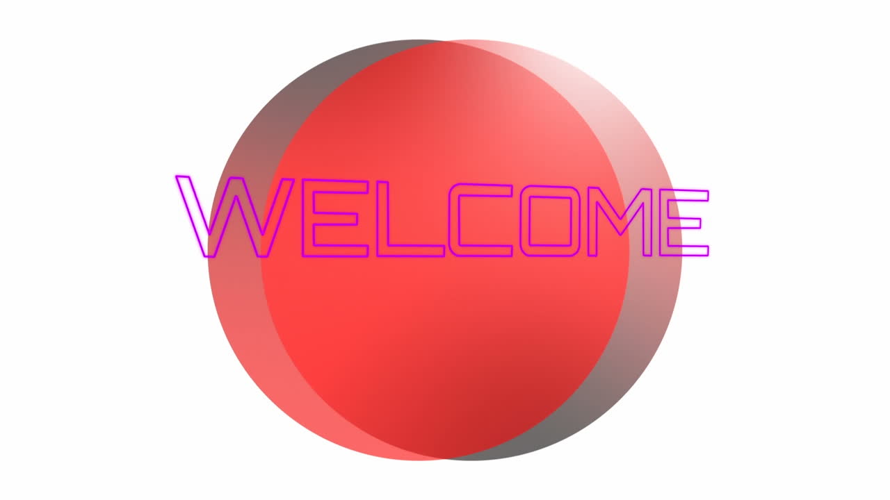 Animation of welcome text with circles against white background