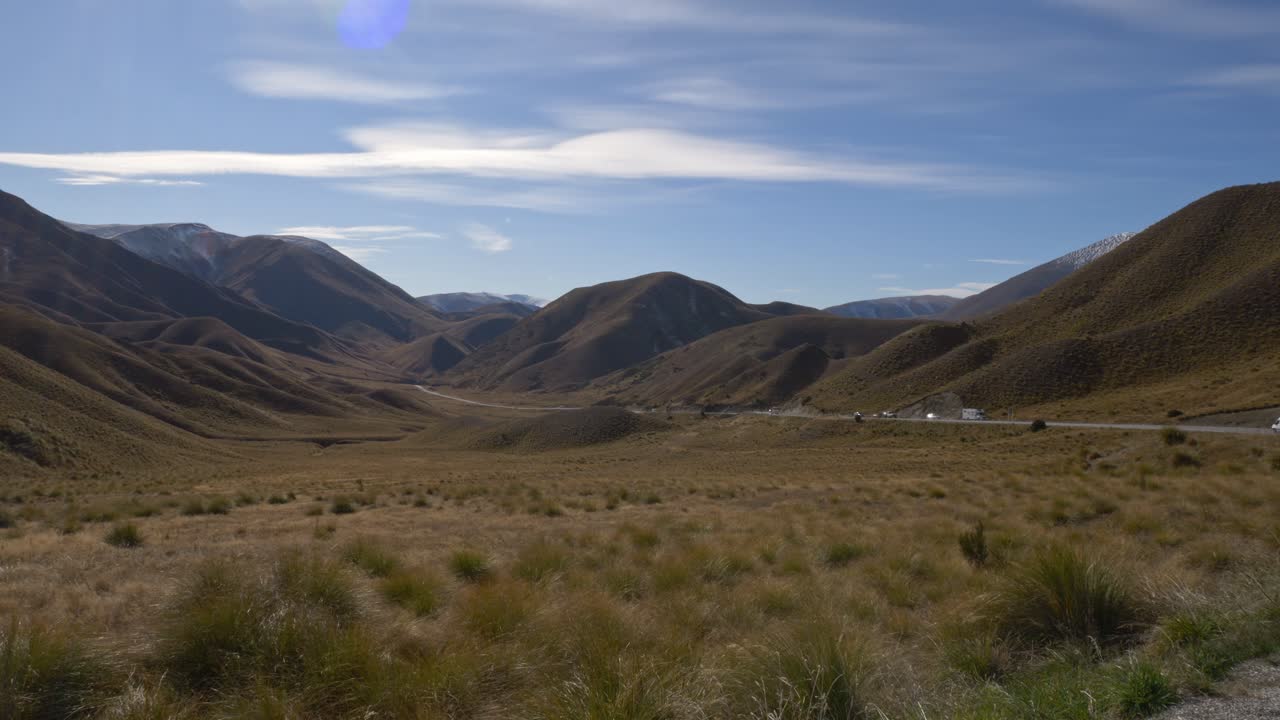 Lindis Pass Beautiful Landscapes And Views In New Zealand - Wide Shot