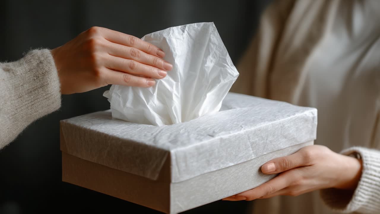 A Thoughtful Gesture: The Exchange of a Tissue Box Between Two Individuals Depicts Caring and Support in Everyday Life