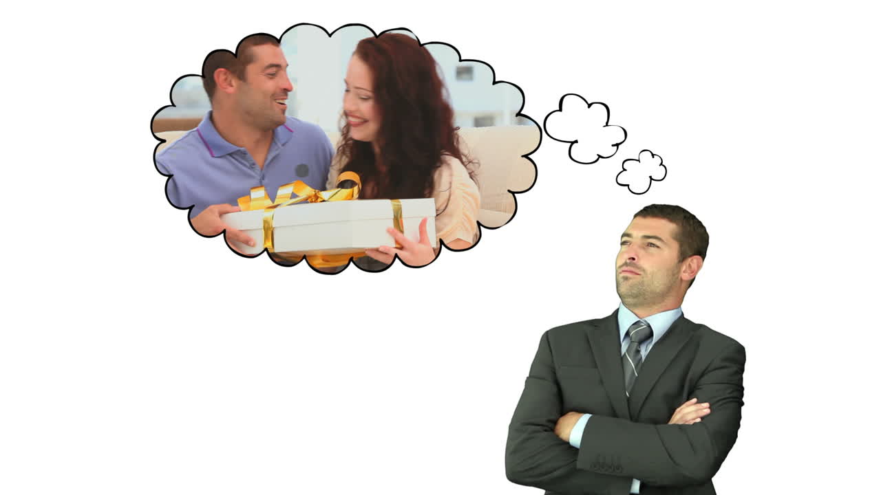 un hombre de negocios pensando en momentos felices.