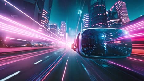 futuristic vr headset journey through a neon cyberpunk city