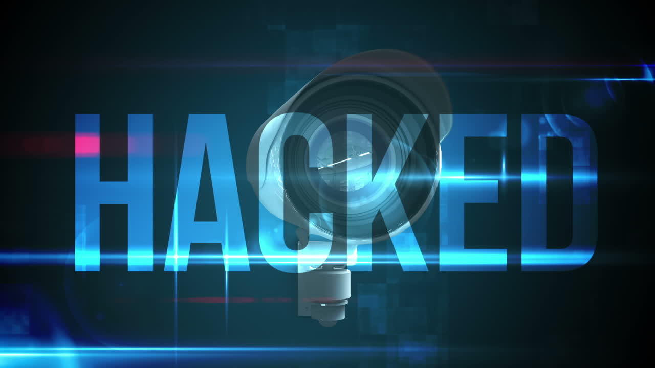 cctv-camera met gehackte tekst.
