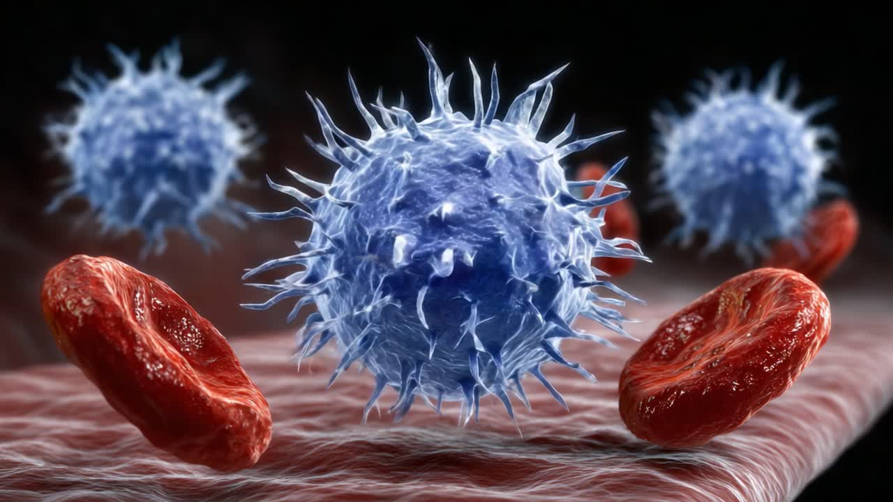 Visualizzazione ad alta risoluzione di cellule immunitarie con globuli rossi in un ambiente microscopico, che mostra le intricate dinamiche dell'immunità umana