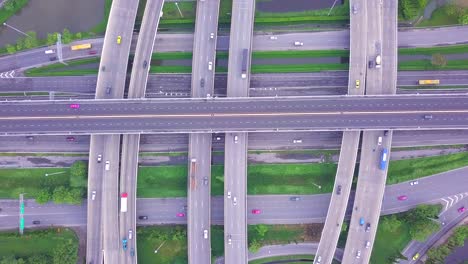 top view of highway road junctions and expressway motorway