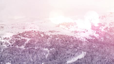 Animation-of-glowing-spots-of-light-over-winter-mountain-countryside-scenery