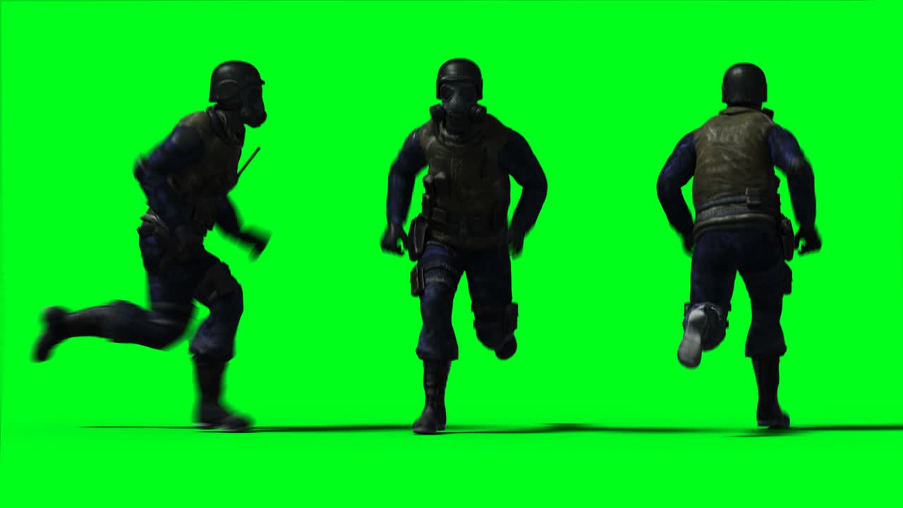 군인 애니메이션, 물리적, 모션, 흐릿한, 현실적인 4k 애니메이션, 그린 스크린
