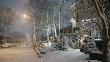 a beautiful house, garden and street covered with snow after a winter storm blew threw the city and covered everything