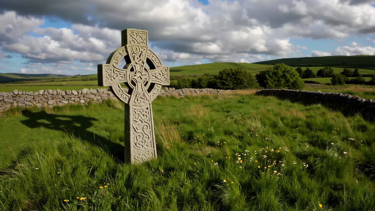 Ancient Celtic Crosses: Landscape Views and Intricate Carvings