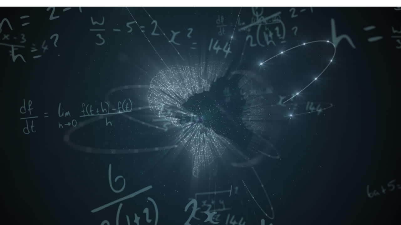 수학 공식과 함께 해군 배경 위의 빨간 점의 애니메이션