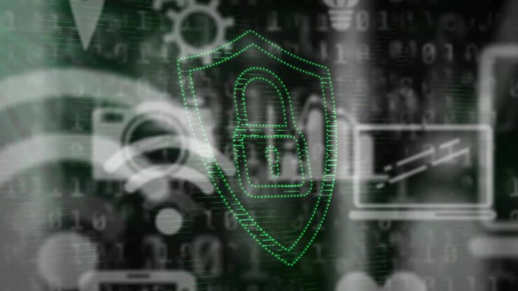 Diagonal green light sweeping white icons, shield lock pulsing signaling secure network activation