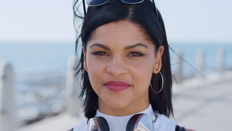 face, woman and beach to relax