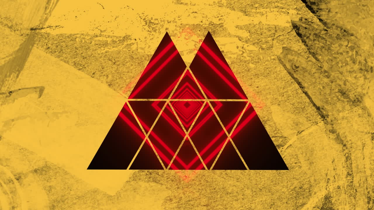 검은색 배경에 오렌지색 프레임과 빨간색 모양의 애니메이션