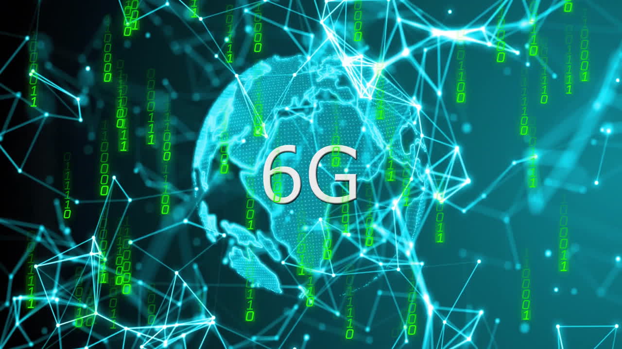 Animation of digital globe with binary code connections for 6G technology concept