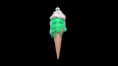 melting green ice cream cone with whipped cream and cherry