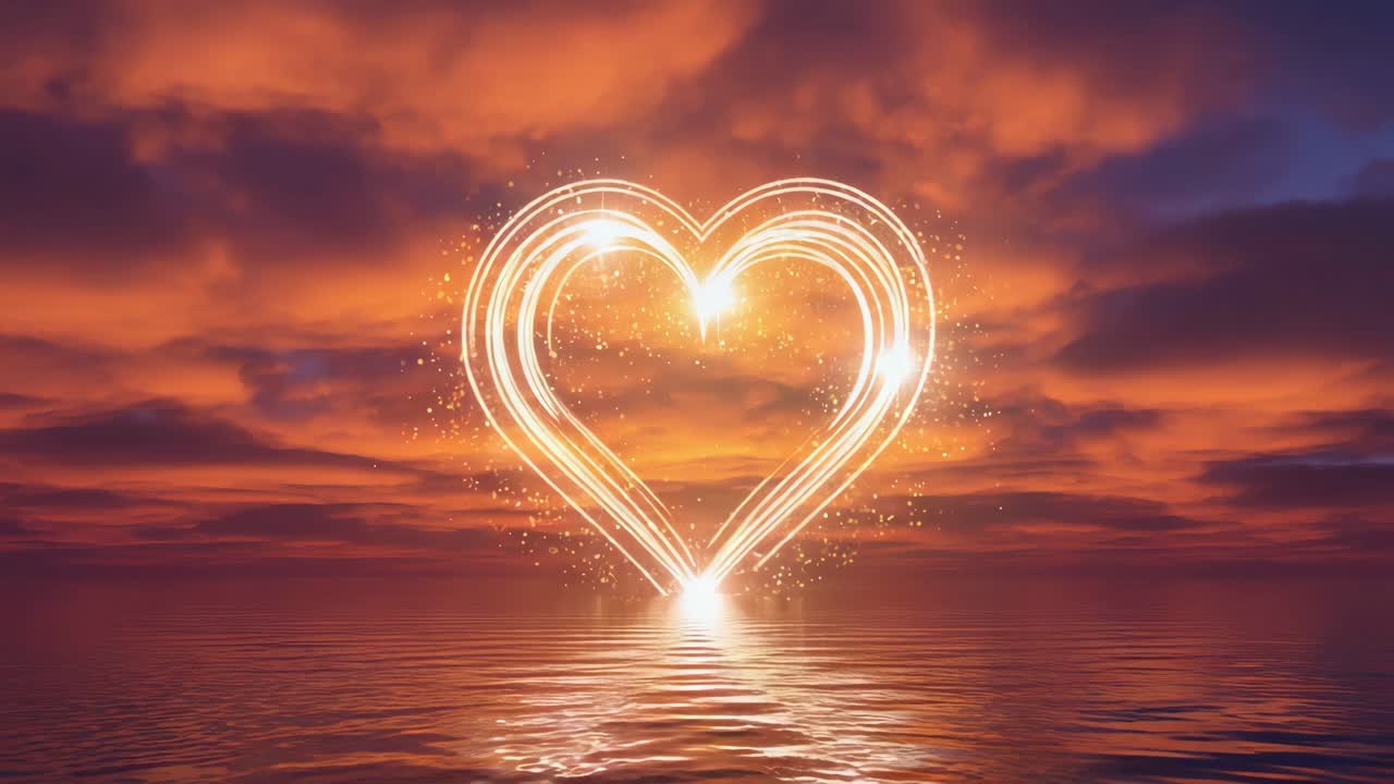 Glowing Heart Reflecting on Water at Sunset