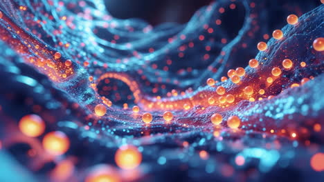 abstract neural network with glowing particles