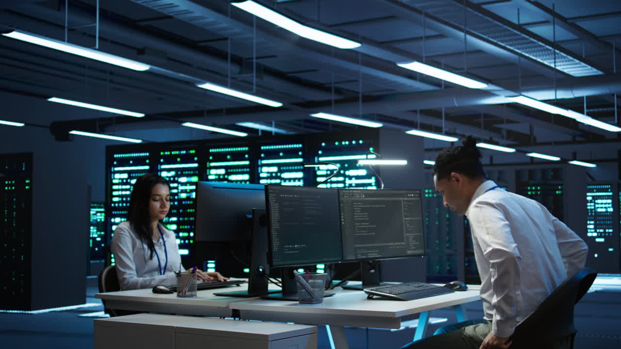 IT professional in server hub establishing performance benchmarks