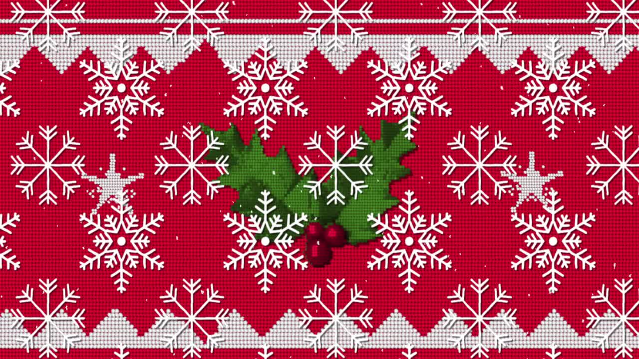 animación de la nieve cayendo sobre la decoración de navidad con acebo