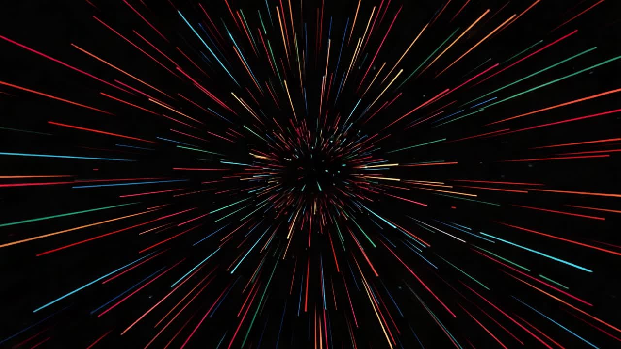 Vibrant Burst of Colorful Light Rays Expansion: A Stunning Visual Representation of Energy and Movement in a Dark Background Space