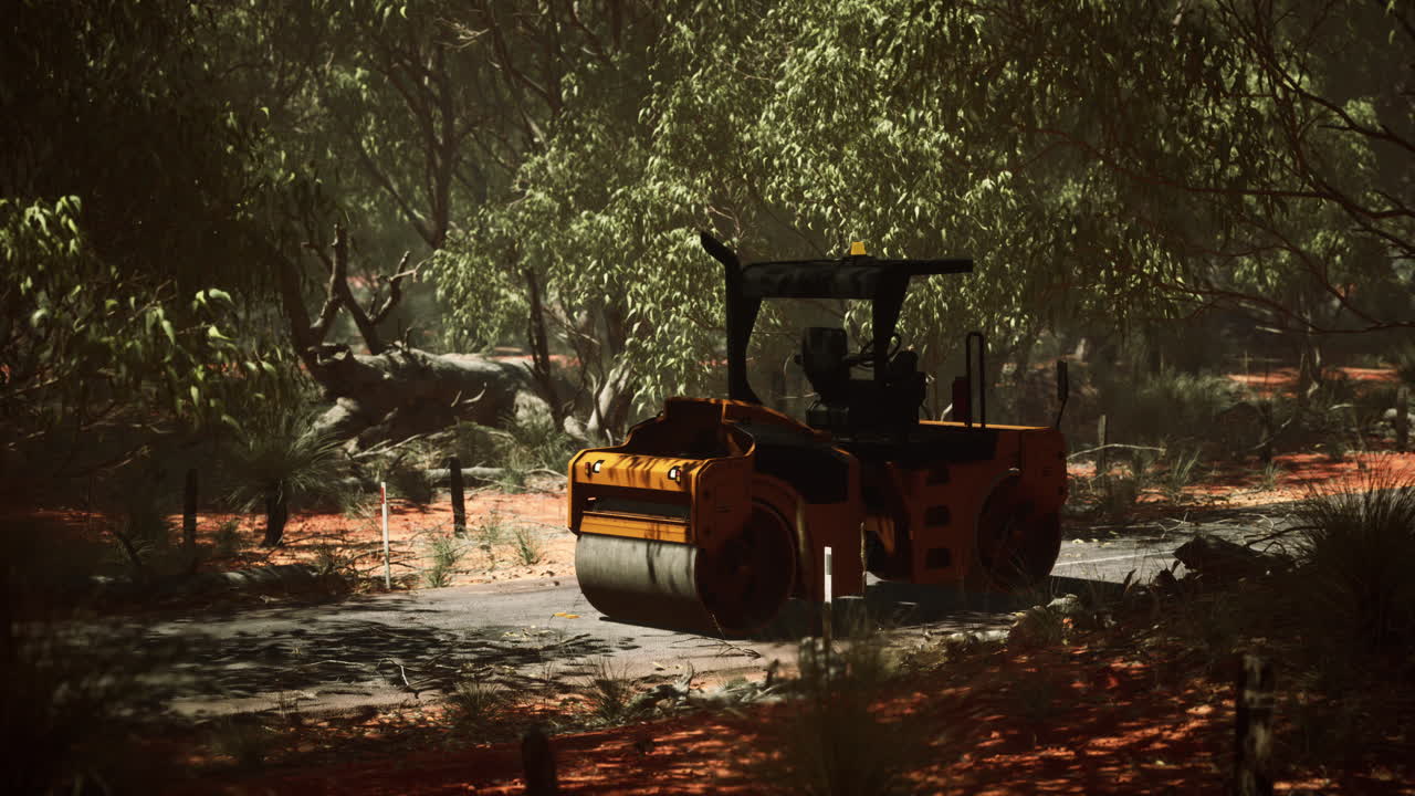 숲 속 의 도로 롤러 트랙터