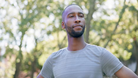 Black-man,-runner-and-breathing-in-park