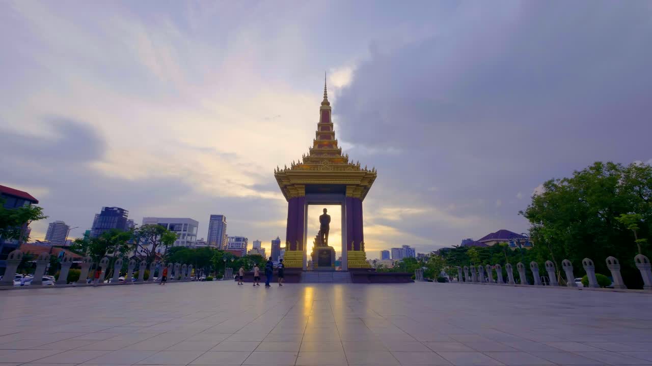 Norodom Sihanouk Memorial Statue of King Father Norodom Phnom Penh Cambodia time-lapse