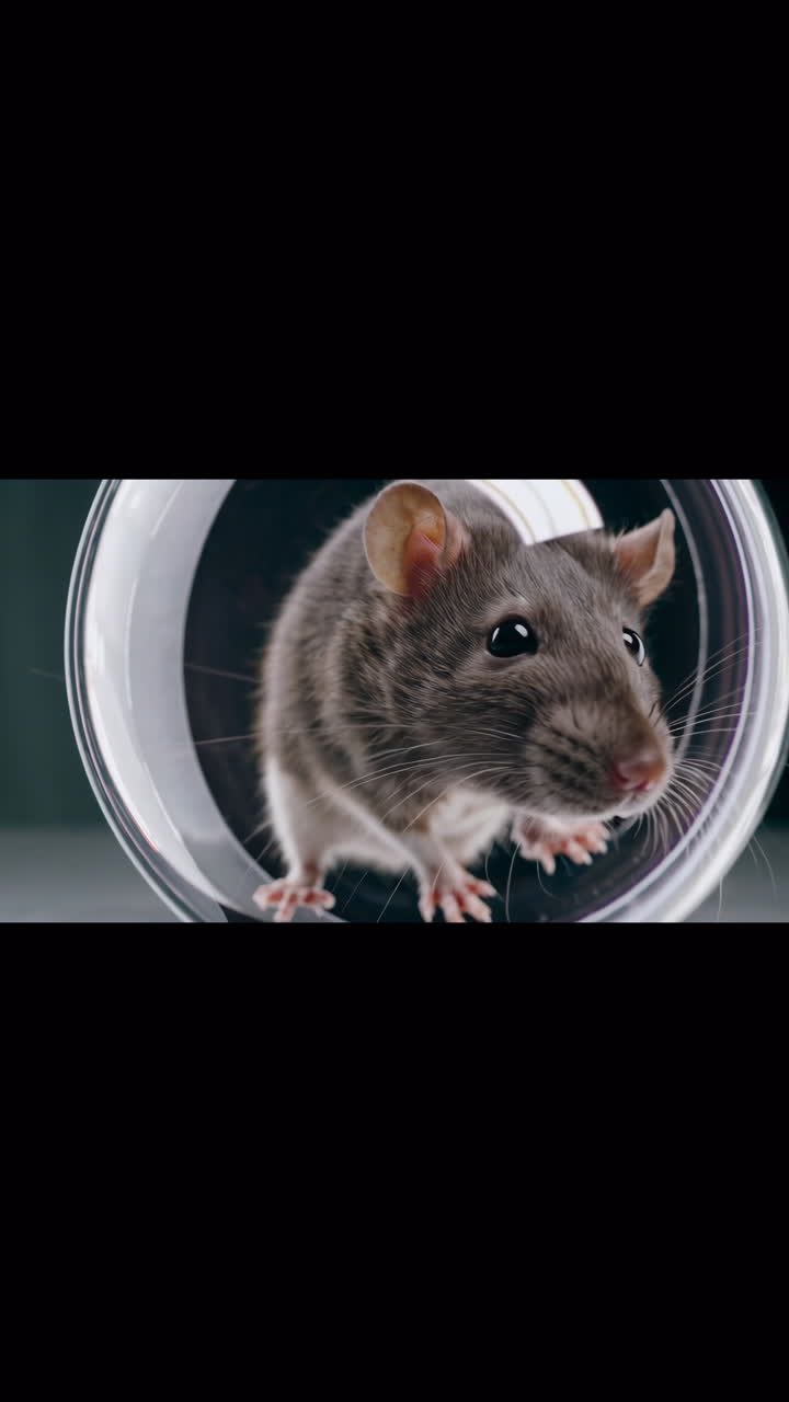 rata gris en un tubo de vidrio