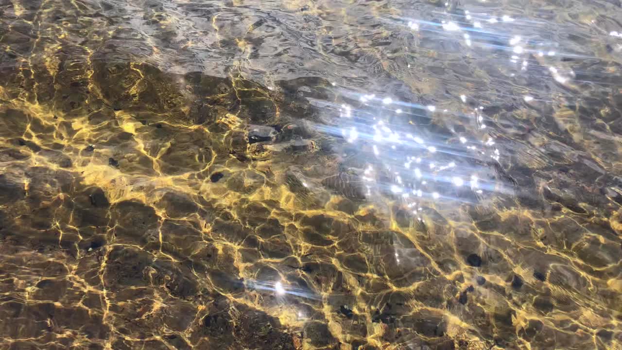 조용한 호수 물은 작은 파동으로 흐르고 있습니다.