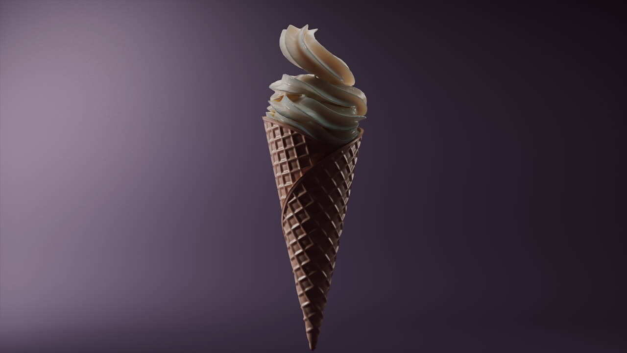 animación de poner helado en un cono de waffle