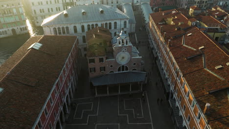 aerial view of facade exterior of chiesa di san giacomo di rialto in venice, italy