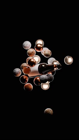 abstract 3d render of a bottle and ornamental spheres