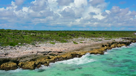 Costa-Del-Océano-Turquesa-Y-Exuberante-Vegetación-En-Un-Día-Soleado-En-Cozumel-México