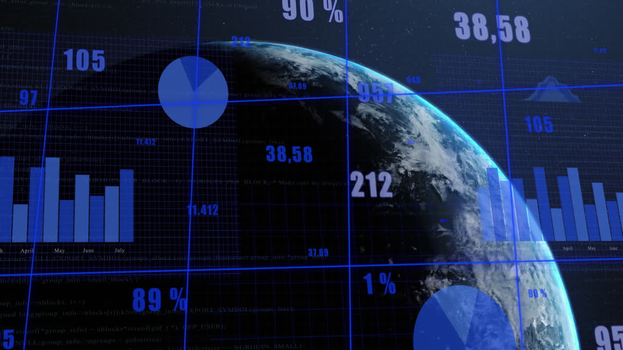 Animation of digital data processing over globe