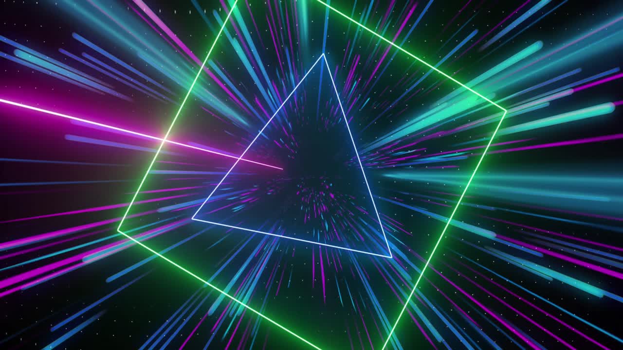 animazione di tracce e forme di luce al neon blu su sfondo nero