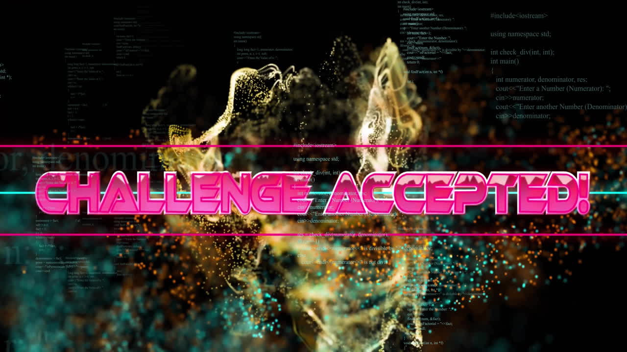 도전의 애니메이션은 받아들여졌으며 검은 바탕에 네온 패턴이 있습니다.