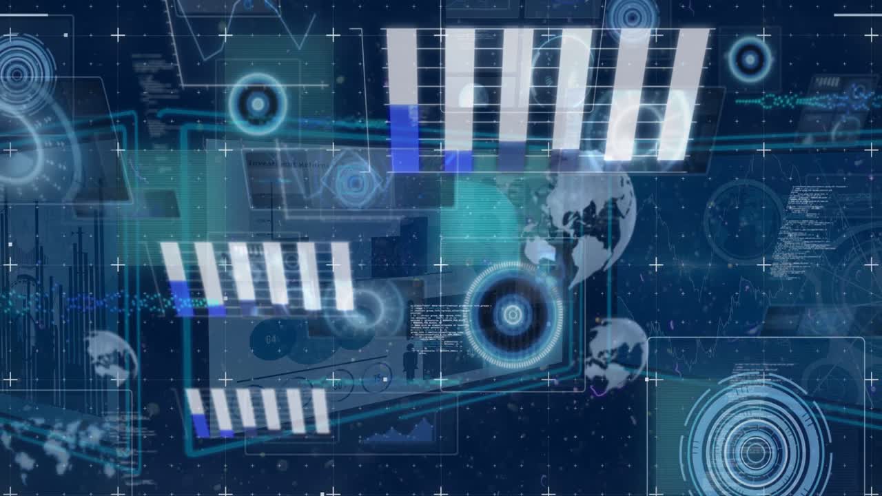 animación del procesamiento de datos sobre un fondo azul