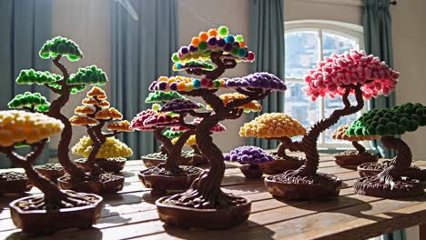 colorful chocolate and candy bonsai trees