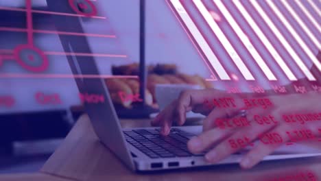 animación del globo, gráficos, lenguaje informático, sección media de una mujer caucásica escribiendo en una computadora portátil