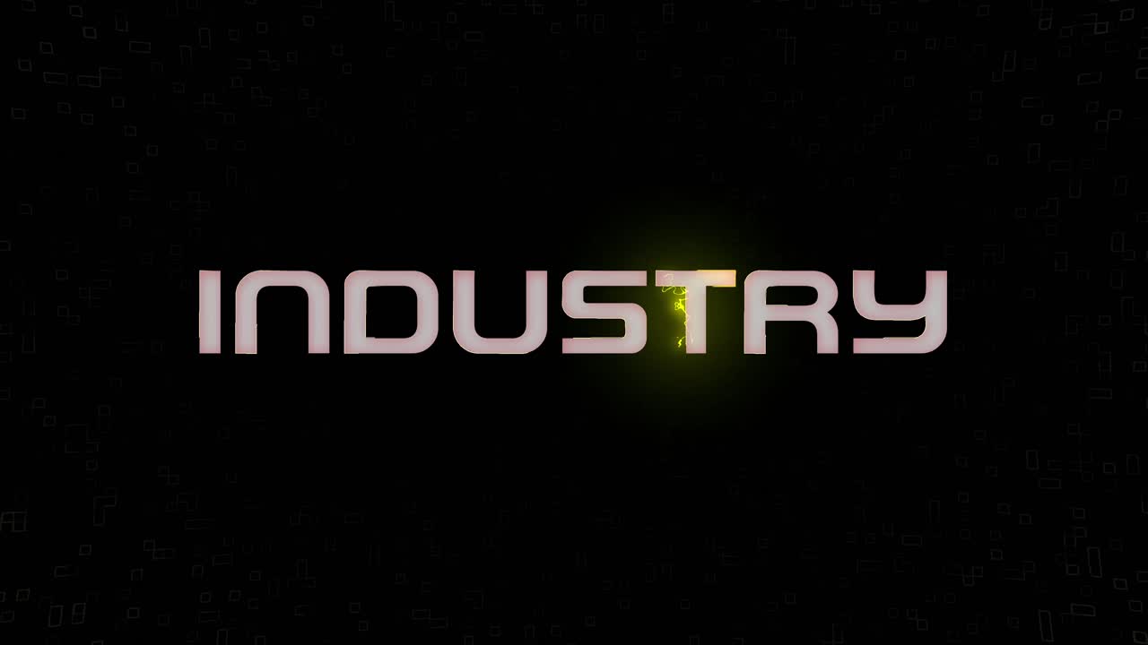Elektrifierad blinkande INDUSTRY animerad grafik i vitt, gult och svart
