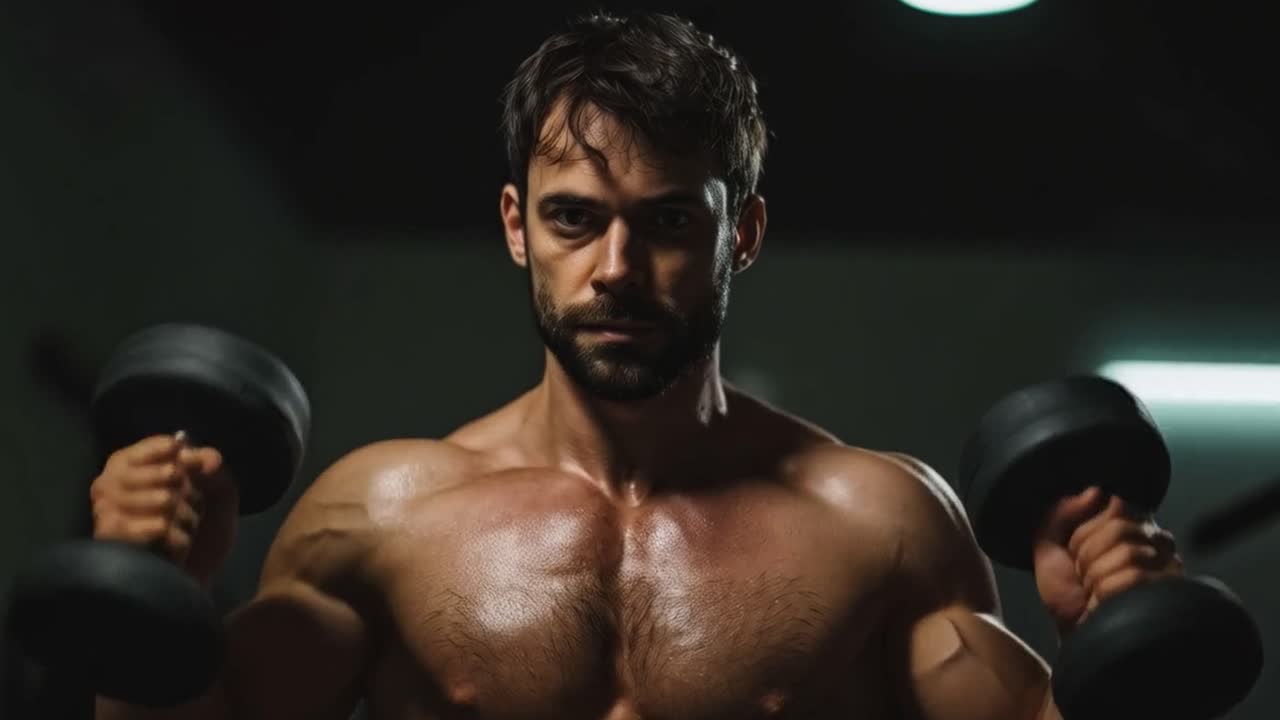 Man lifting dumbbells in the gym