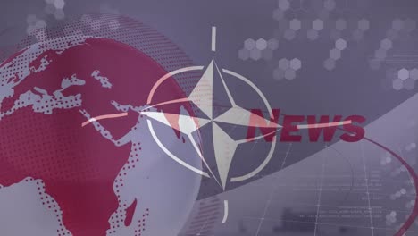 Animation-of-globe-and-news-over-flag-of-nato