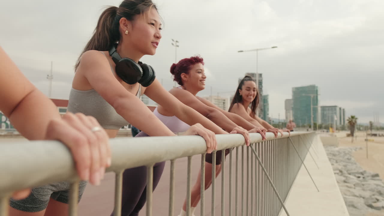 Women Friends Fitness Workout at Beach
