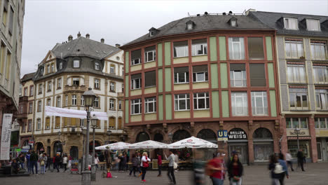 frankfurt germany, circa : timelapse old town square romerberg in frankfurt, germany