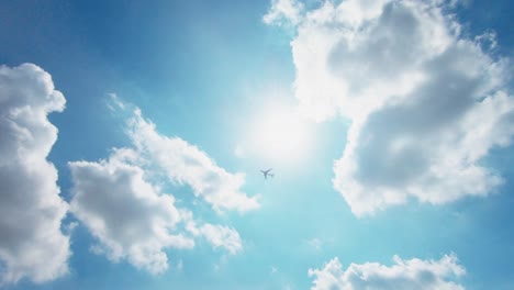 passenger plane flying over in clear blue sky, 4k, 50fps