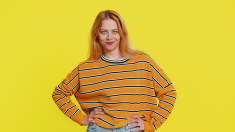 smiling happy woman pointing forward to camera choosing lucky victory winner indicating promotion