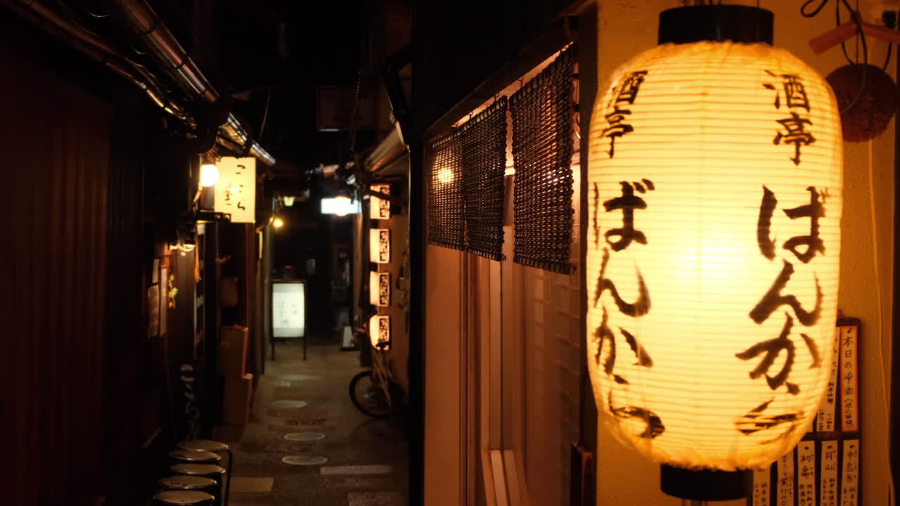 Traditional Japanese Alleyway Illuminated at Night