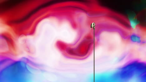microphone on stand with vibrant swirling animation in school background
