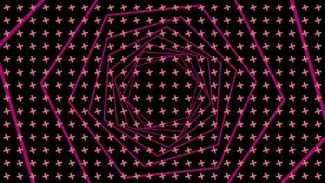 Animation-of-multiple-rows-of-triangles-and-pink-hexagons-moving-