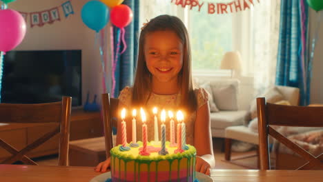 girl celebrating birthday with cake and candles