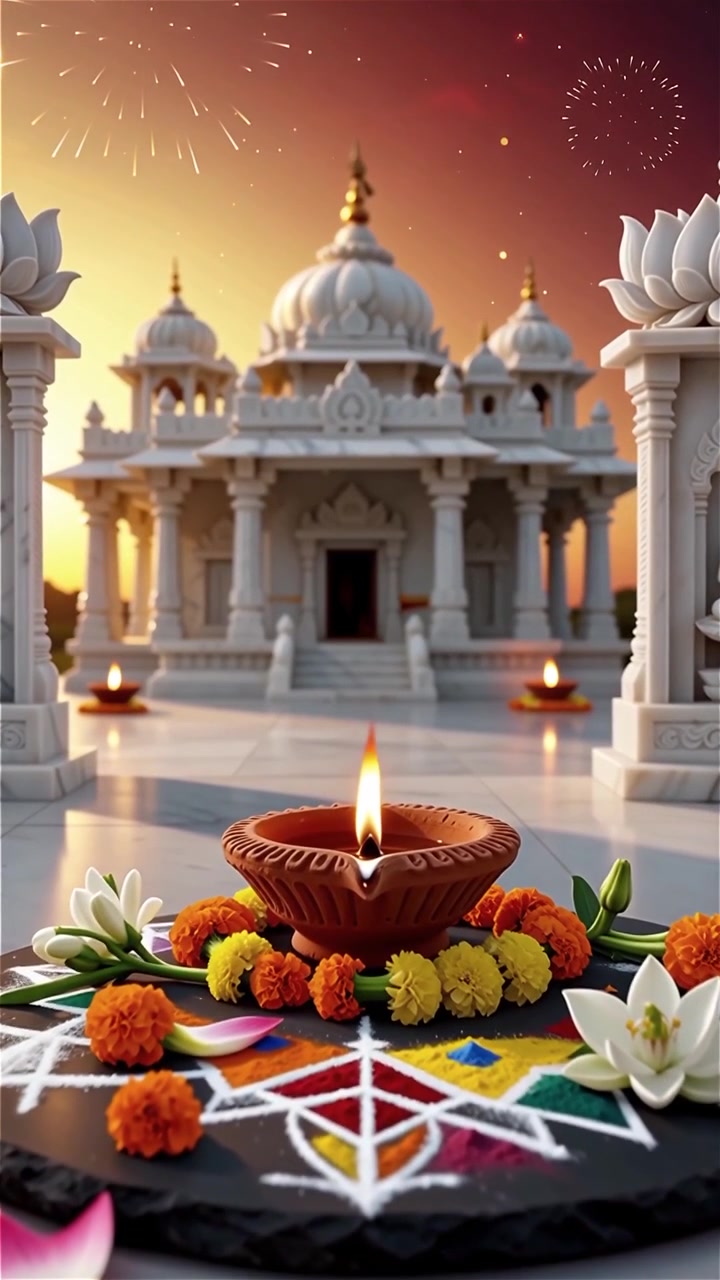 Sfondo del Festival Diwali con lanterne e decorazioni tradizionali Diyas.